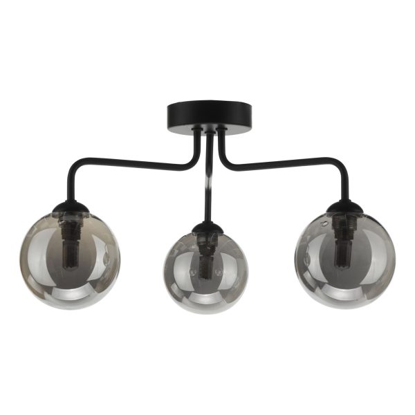 Feya 3 Light Semi Flush Ceiling Light Matt Black Smoked Glass - Image 2