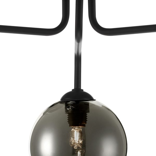 Feya 3 Light Semi Flush Ceiling Light Matt Black Smoked Glass - Image 3