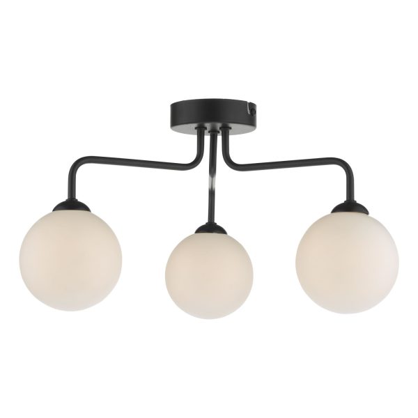 Feya 3 Light Semi Flush Ceiling Light Matt Black Opal Glass