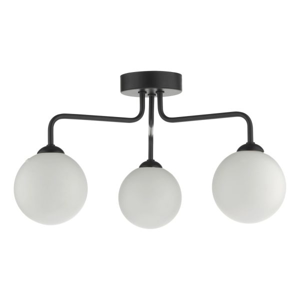 Feya 3 Light Semi Flush Ceiling Light Matt Black Opal Glass - Image 2