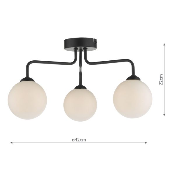 Feya 3 Light Semi Flush Ceiling Light Matt Black Opal Glass - Image 6