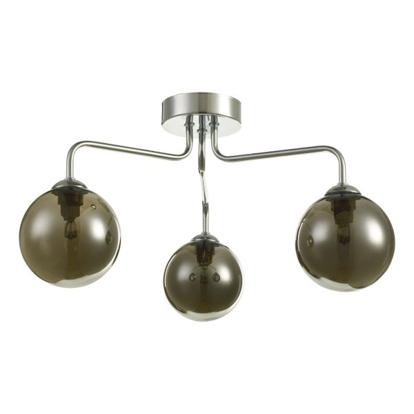 Feya 3 Light Semi Flush Polished Chrome Smoked Glass - Image 2