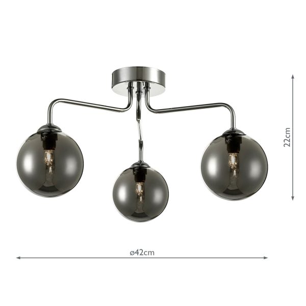 Feya 3 Light Semi Flush Polished Chrome Smoked Glass - Image 6