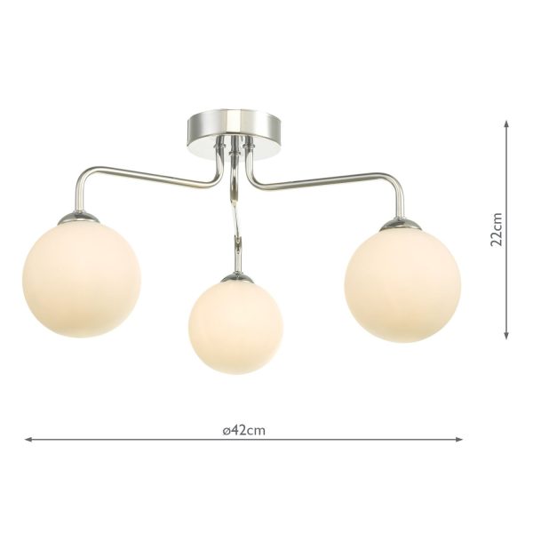 Feya 3 Light Semi Flush Ceiling Light Polished Chrome Opal Glass - Image 6