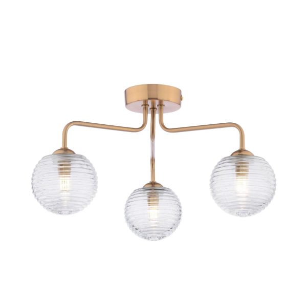 Feya 3 Light Semi-Flush Antique Bronze & Ribbed Glass