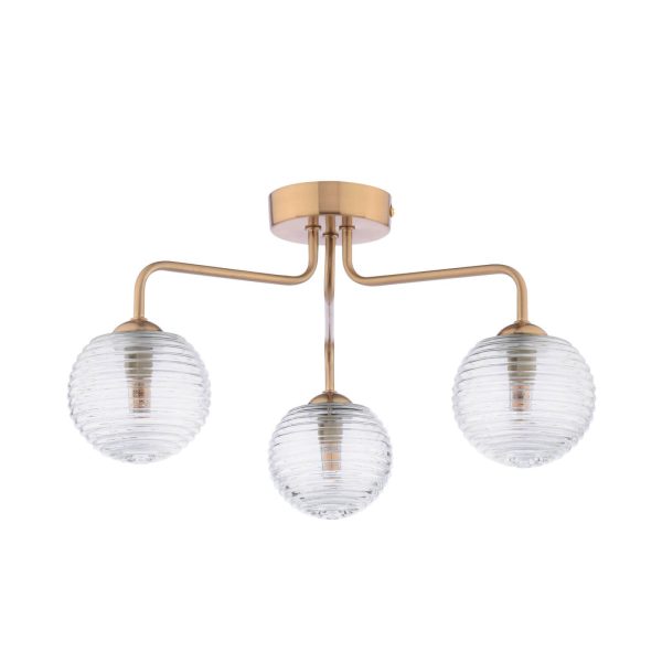 Feya 3 Light Semi-Flush Antique Bronze & Ribbed Glass - Image 2