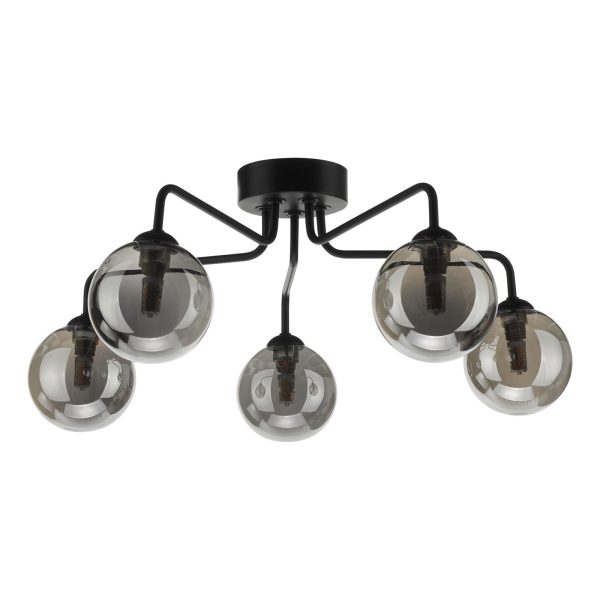 Feya 5 Light Semi Flush Ceiling Light Matt Black Smoked Glass - Image 2