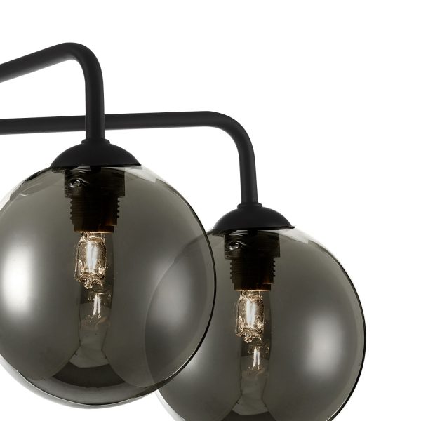 Feya 5 Light Semi Flush Ceiling Light Matt Black Smoked Glass - Image 3