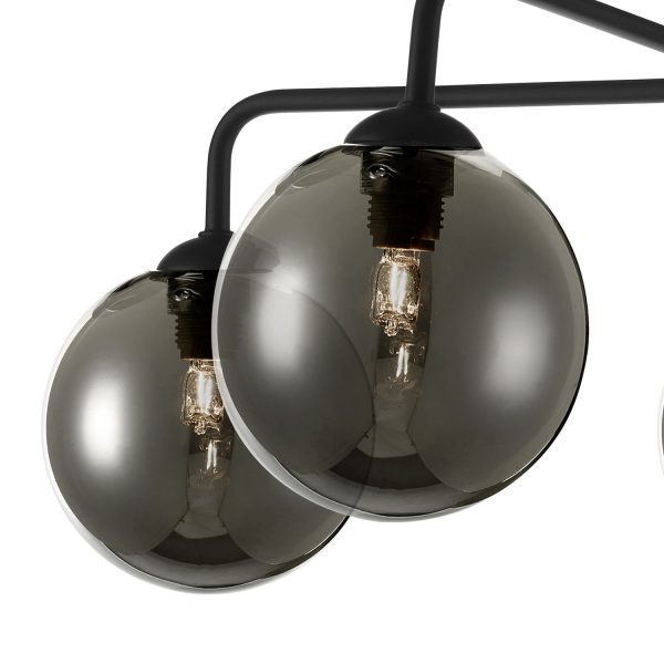 Feya 5 Light Semi Flush Ceiling Light Matt Black Smoked Glass - Image 4