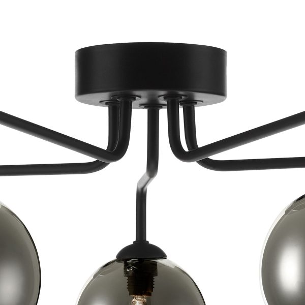 Feya 5 Light Semi Flush Ceiling Light Matt Black Smoked Glass - Image 5