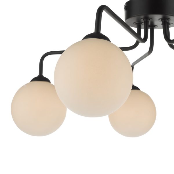 Feya 5 Light Semi Flush Ceiling Light Matt Black Opal Glass - Image 2