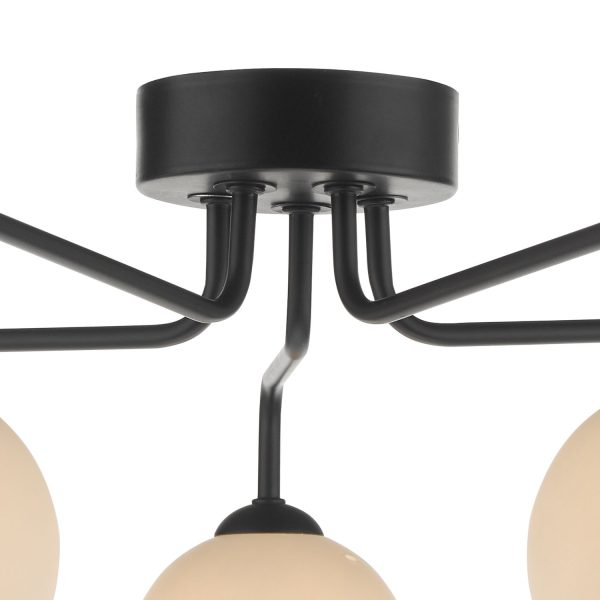 Feya 5 Light Semi Flush Ceiling Light Matt Black Opal Glass - Image 6