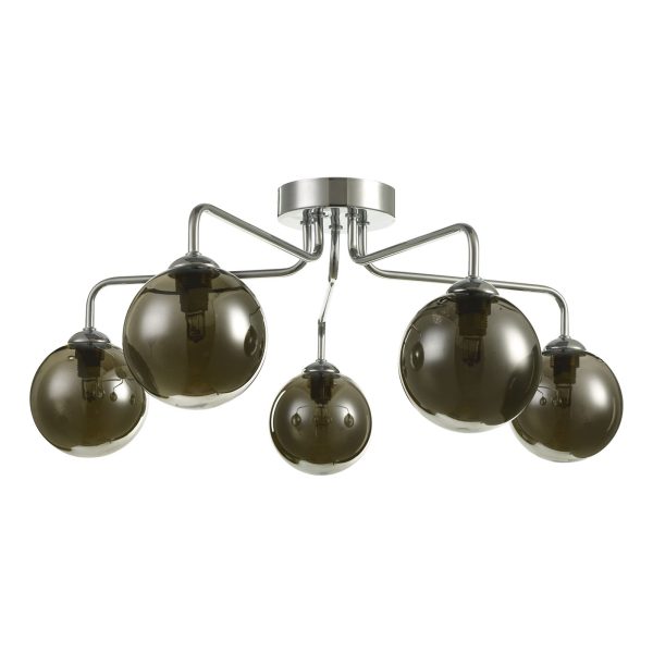 Feya 5 Light Semi Flush Ceiling Light Polished Chrome Smoked Glass - Image 2