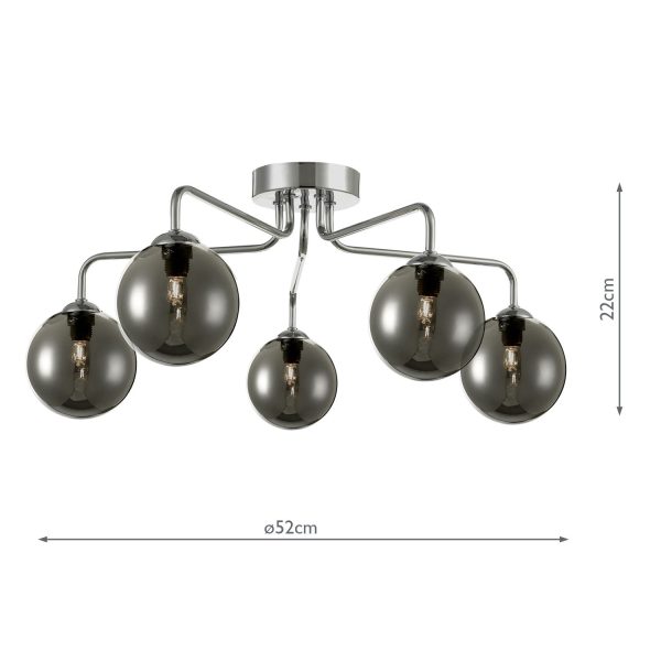 Feya 5 Light Semi Flush Ceiling Light Polished Chrome Smoked Glass - Image 6