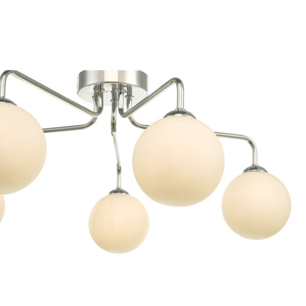 Feya 5 Light Semi Flush Ceiling Light Polished Chrome Opal Glass - Image 2