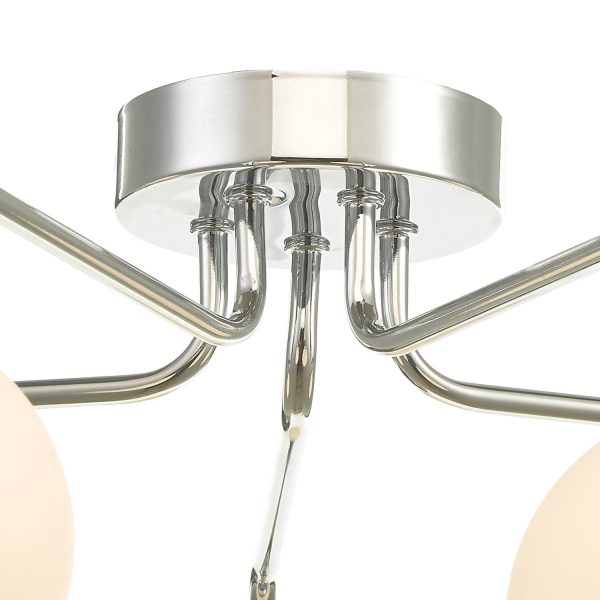 Feya 5 Light Semi Flush Ceiling Light Polished Chrome Opal Glass - Image 6