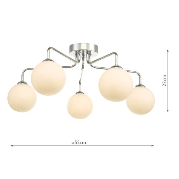 Feya 5 Light Semi Flush Ceiling Light Polished Chrome Opal Glass - Image 7