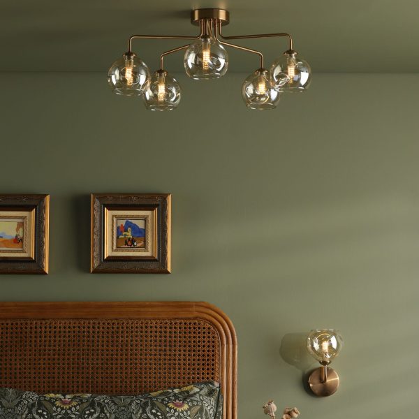 Feya 5 Light Semi-Flush Antique Bronze & Champagne Dimpled Glass - Image 3