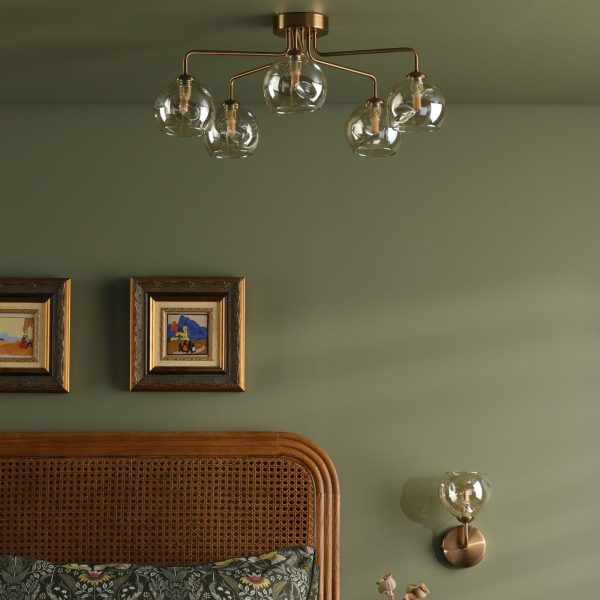 Feya 5 Light Semi-Flush Antique Bronze & Champagne Dimpled Glass - Image 4