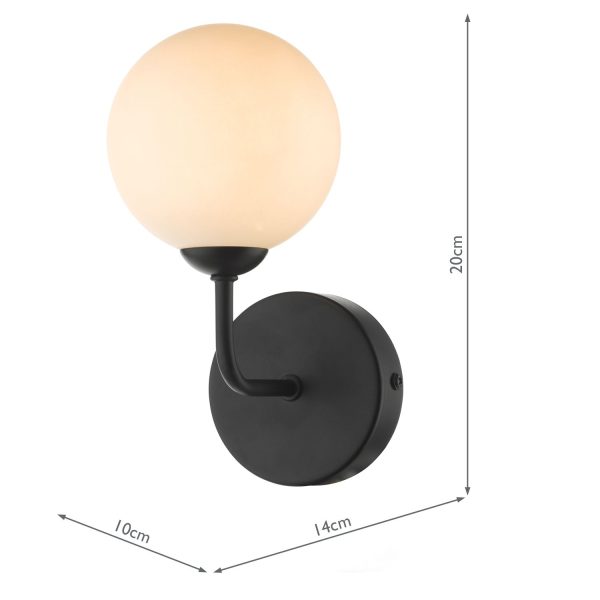 Feya 1 Light Wall Light Matt Black Opal Glass - Image 6