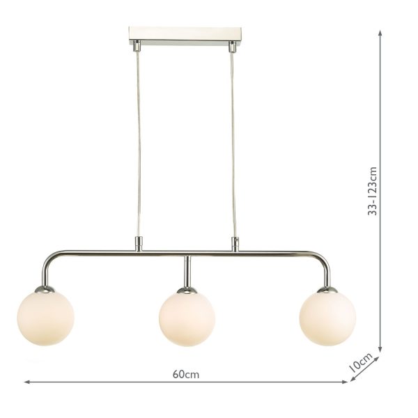 Feya 3 Light Bar Pendant Polished Chrome Opal Glass - Image 6