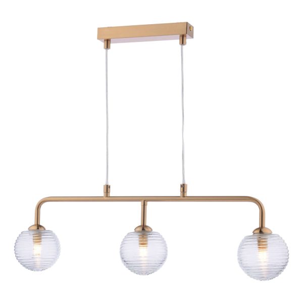 Feya 3 Light Bar Pendant Antique Bronze & Ribbed Glass