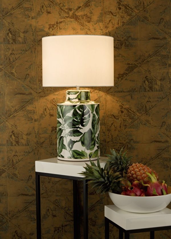 Filip Table Lamp Green Leaf Print With Shade - Image 4