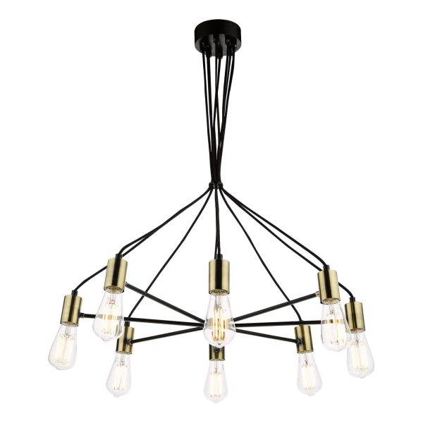 Gabriel 8 Light Pendant Satin Black Antique Gold