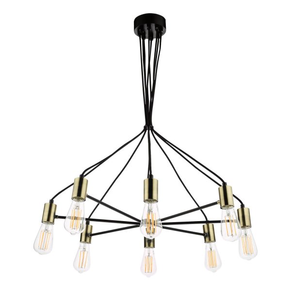 Gabriel 8 Light Pendant Satin Black Antique Gold - Image 2