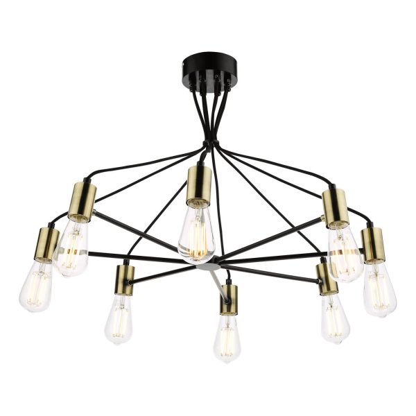 Gabriel 8 Light Pendant Satin Black Antique Gold - Image 5