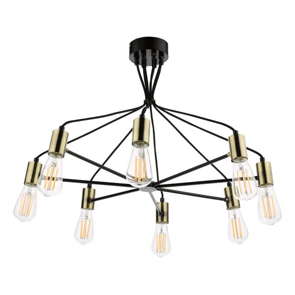 Gabriel 8 Light Pendant Satin Black Antique Gold - Image 6