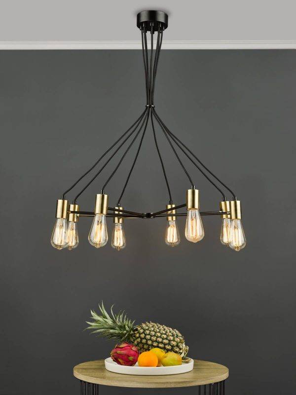 Gabriel 8 Light Pendant Satin Black Antique Gold - Image 7