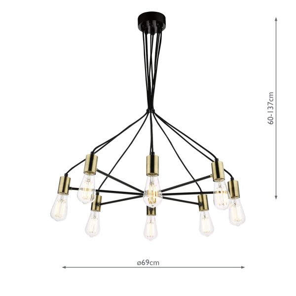 Gabriel 8 Light Pendant Satin Black Antique Gold - Image 8