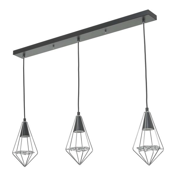 Gianni 3 Light Pendant Black, Polished Chrome & Glass - Image 2