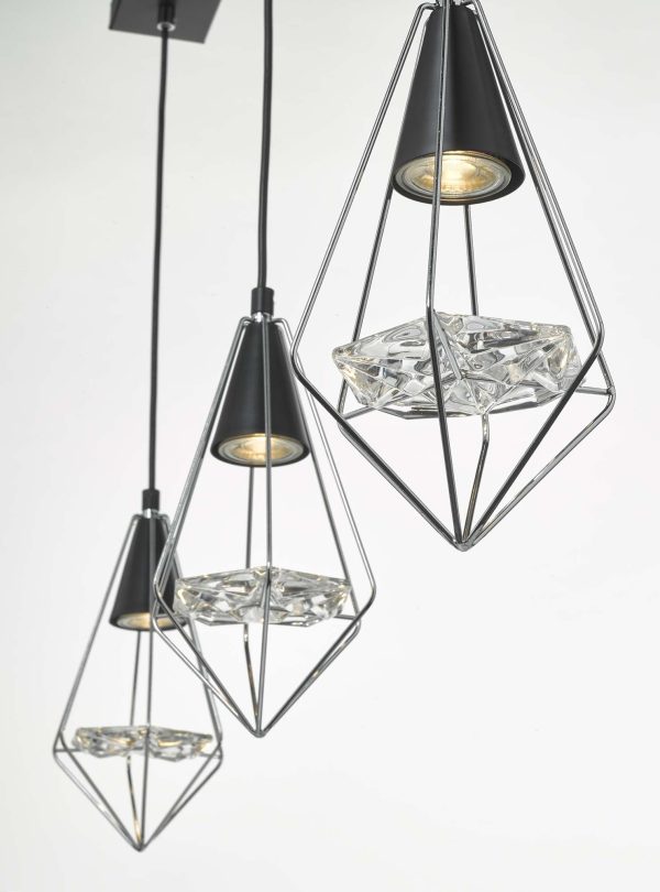 Gianni 3 Light Pendant Black, Polished Chrome & Glass - Image 3