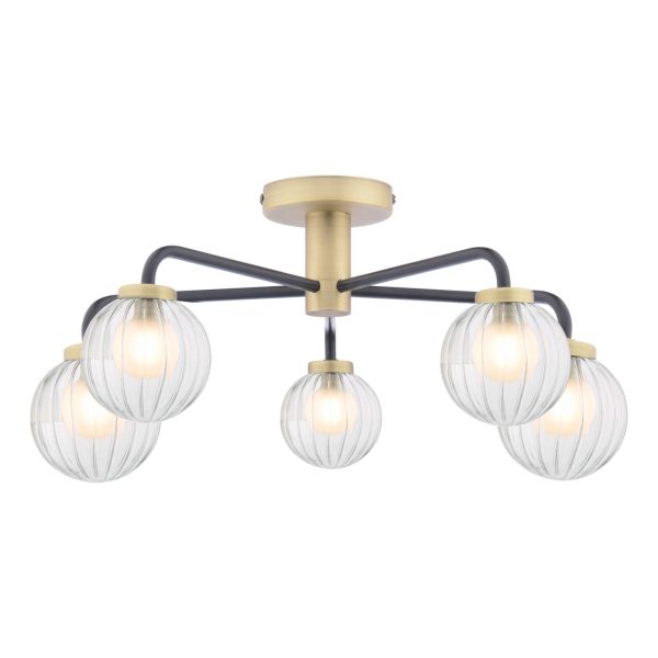 Gibbs 5 Light Semi-Flush Antique Brass & Glass