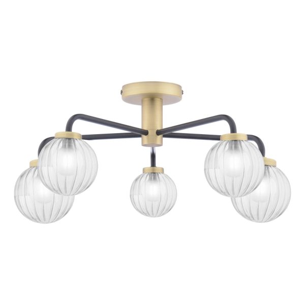 Gibbs 5 Light Semi-Flush Antique Brass & Glass - Image 2