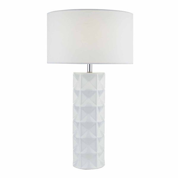 Gift Table Lamp White With White Linen Shade - Image 3