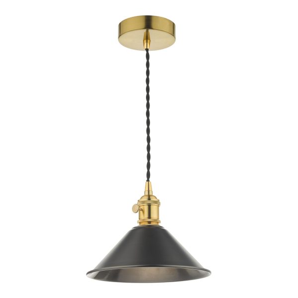 Hadano 1 Light Pendant Natural Brass C/W Antique Pewter Shade