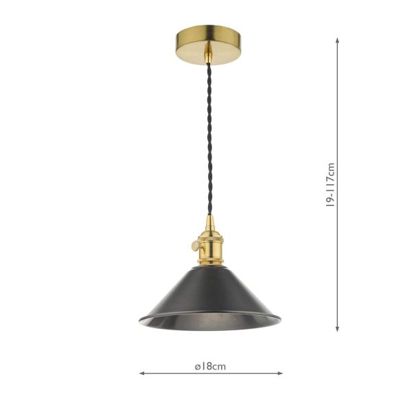 Hadano 1 Light Pendant Natural Brass C/W Antique Pewter Shade - Image 2