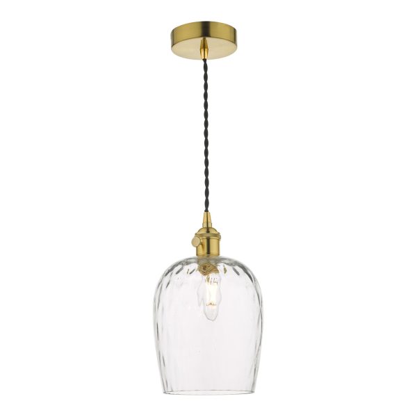 Hadano 1 Light Pendant Natural Brass C/W Dimpled Glass Shade