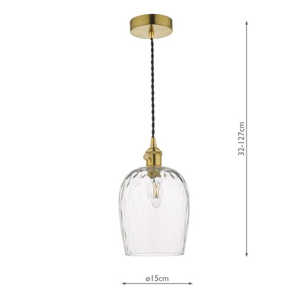 Hadano 1 Light Pendant Natural Brass C/W Dimpled Glass Shade - Image 3