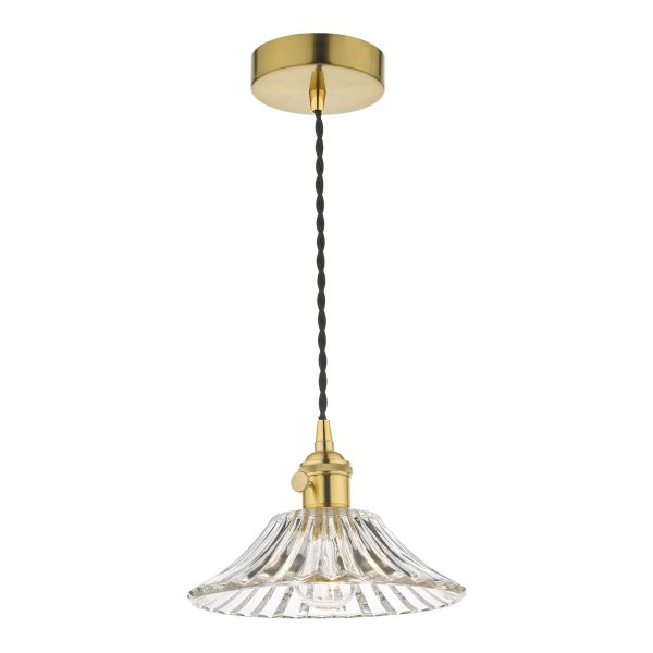 Hadano 1 Light Pendant Natural Brass C/W Flared Glass Shade