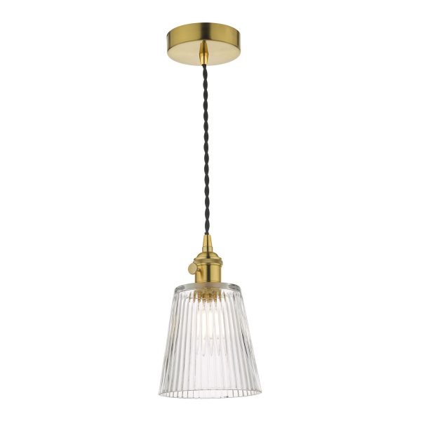 Hadano 1 Light Pendant Natural Brass C/W Ribbed Glass Shade