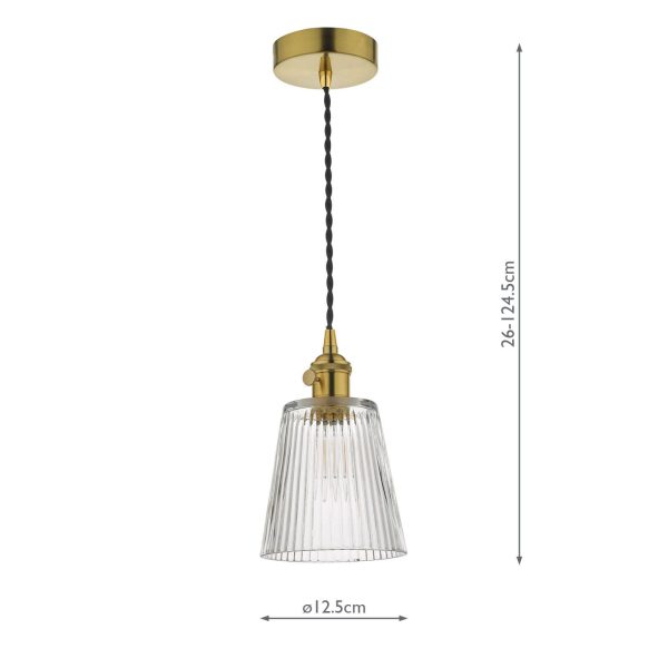 Hadano 1 Light Pendant Natural Brass C/W Ribbed Glass Shade - Image 2