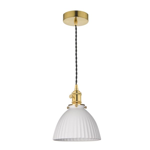 Hadano Pendant Natural Brass & Ceramic Domed Shade - Image 2