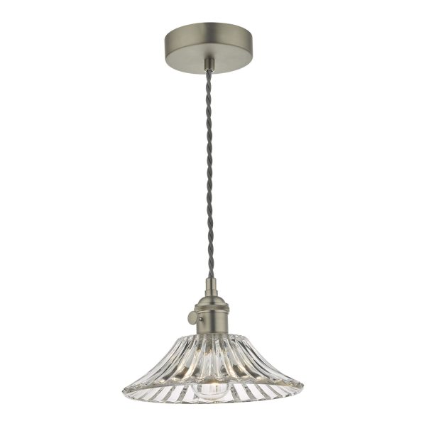 Hadano 1 Light Pendant Antique Chrome C/W Flared Glass Shade