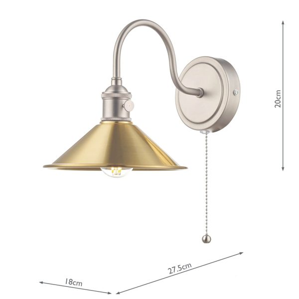 Hadano 1lt Wall Light Antique Chrome With Aged Brass Shade - Image 2