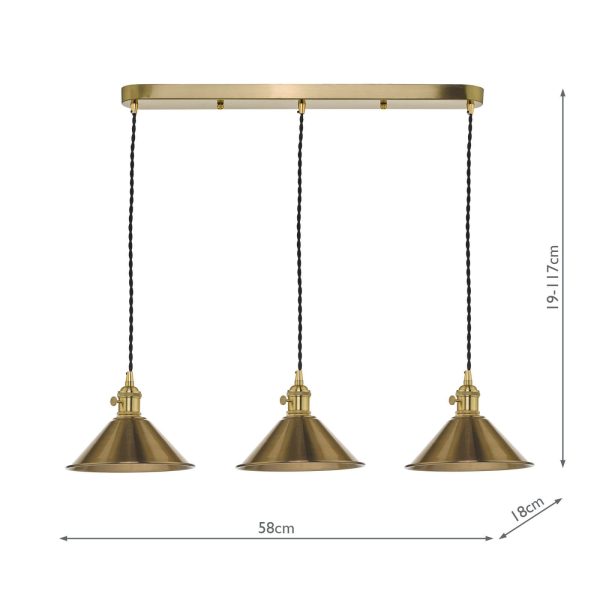 Hadano 3 Light Brass Suspension With Aged Brass Shades - Image 2