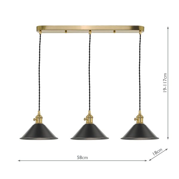 Hadano 3 Light Brass Suspension With Antique Pewter Shades - Image 2